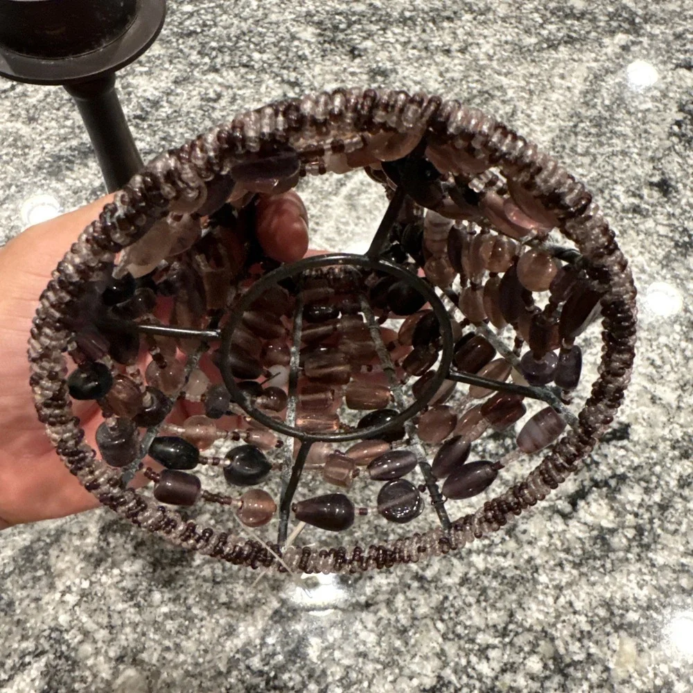 Pottery Barn Translucent Light Purple Beaded Tealight Candle Holder Lamp New